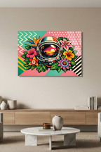 Astronot ve Tropik Çiçekler Cam Tablo | Vitraum