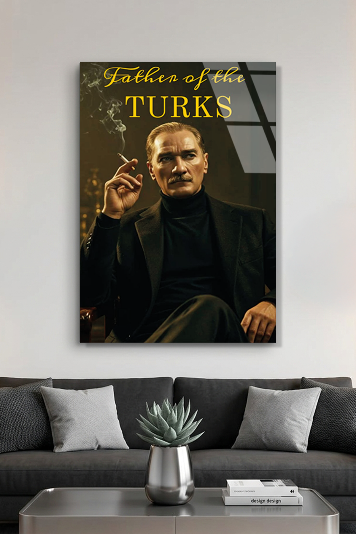 Atatürk Cam Tablo - Father of the Turks Yazılı Modern Tasarım | Vitraum