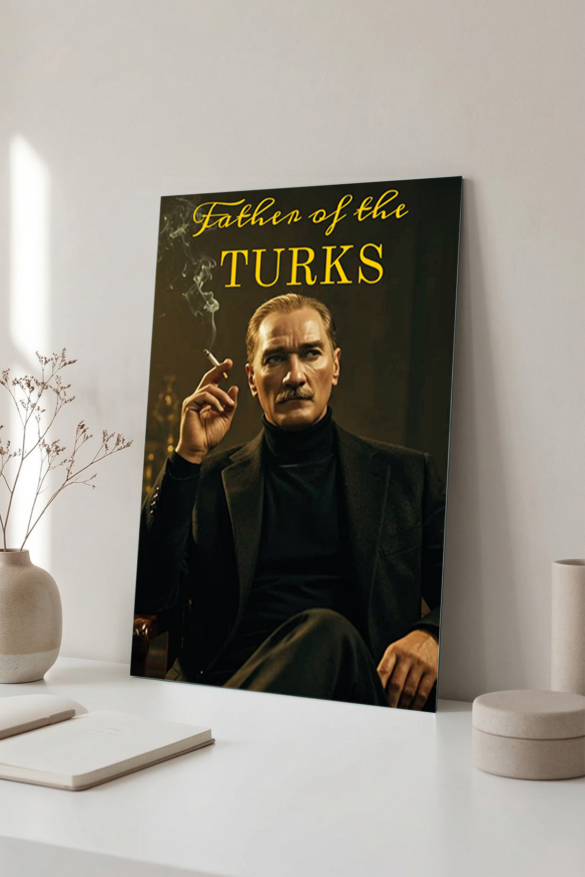 Atatürk Cam Tablo - Father of the Turks Yazılı Modern Tasarım | Vitraum