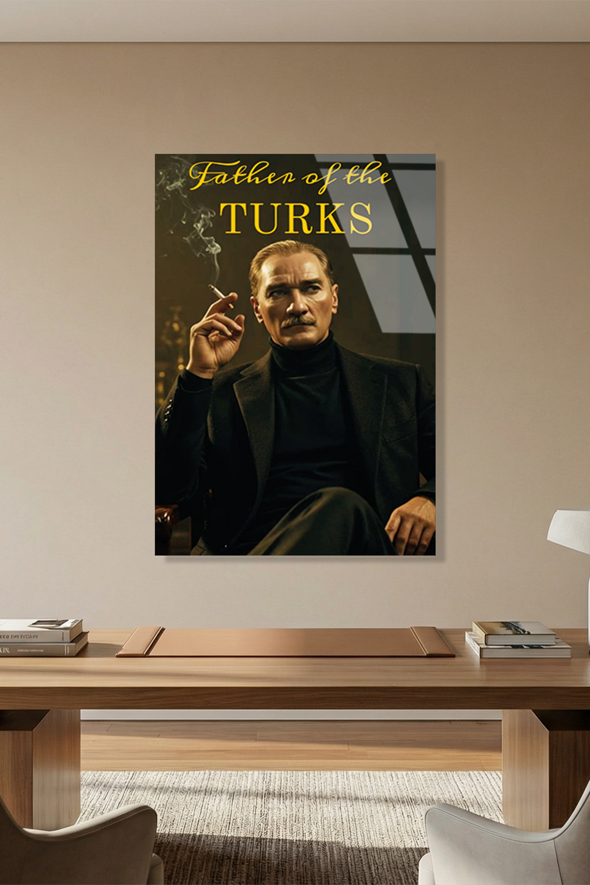 Atatürk Cam Tablo - Father of the Turks Yazılı Modern Tasarım | Vitraum