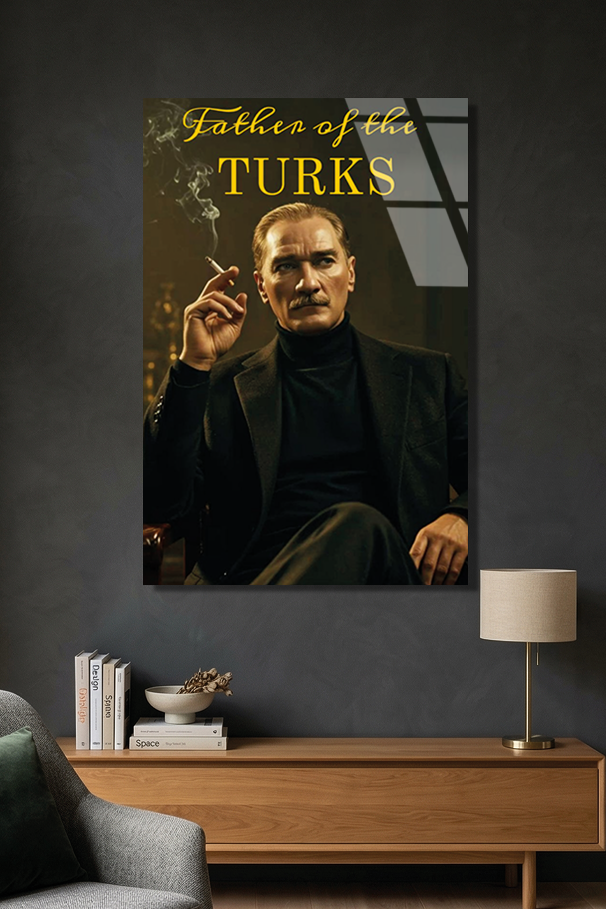 Atatürk Cam Tablo - Father of the Turks Yazılı Modern Tasarım | Vitraum