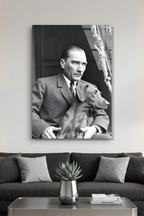 Atatürk ve Köpeği Fox Nostalji Cam Tablo | Vitraum
