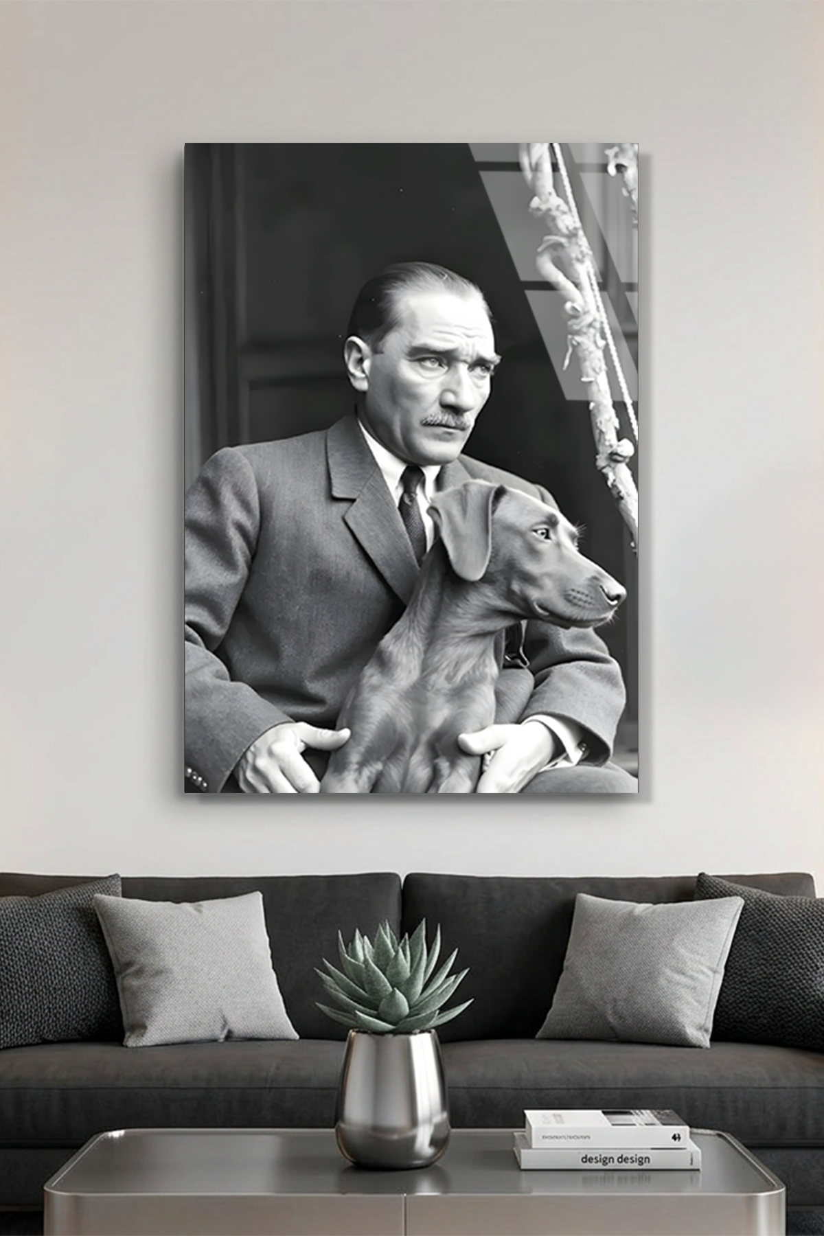 Atatürk ve Köpeği Fox Nostalji Cam Tablo | Vitraum