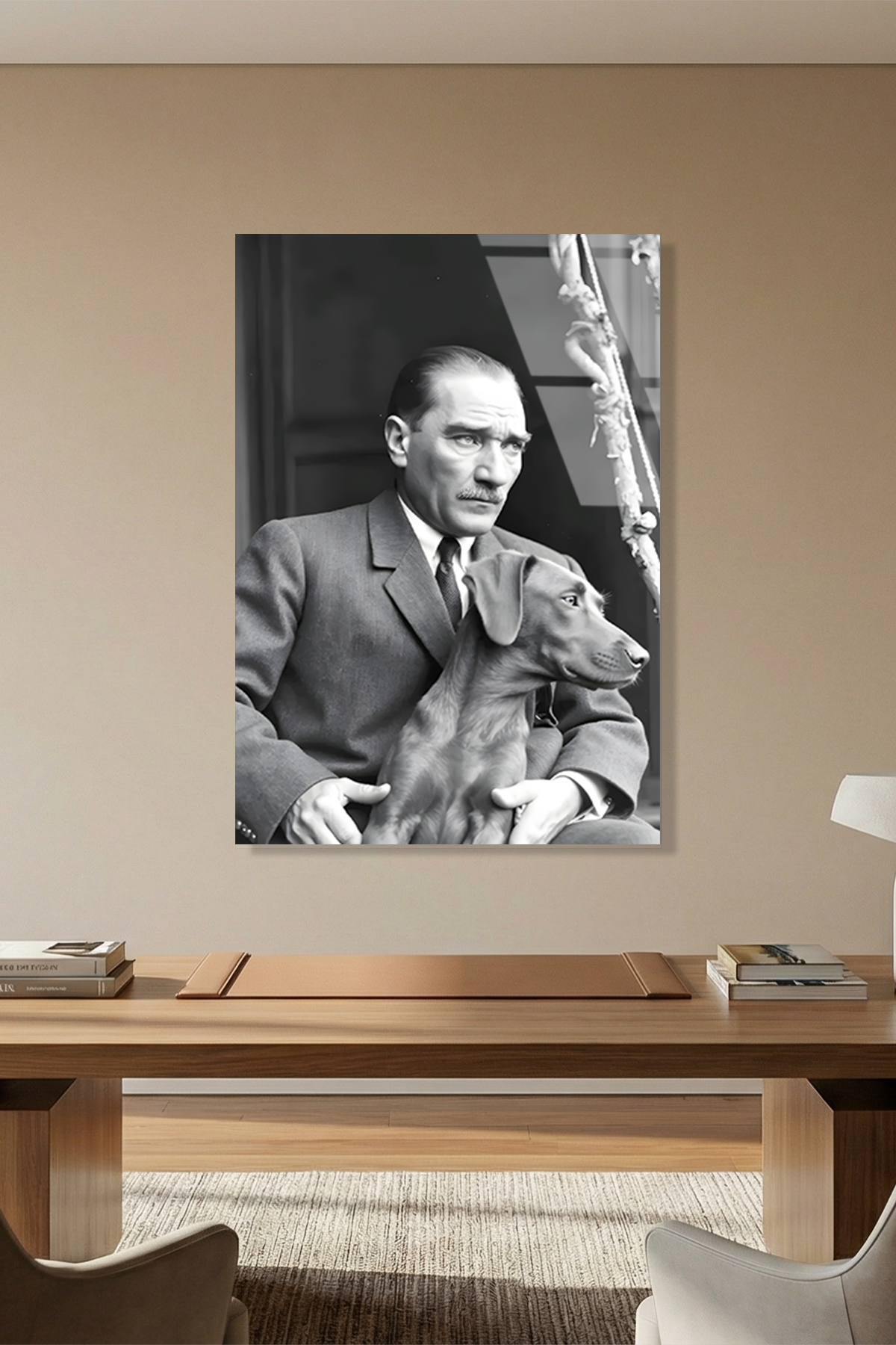Atatürk ve Köpeği Fox Nostalji Cam Tablo | Vitraum