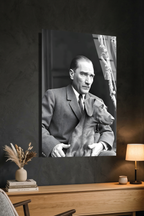 Atatürk ve Köpeği Fox Nostalji Cam Tablo | Vitraum