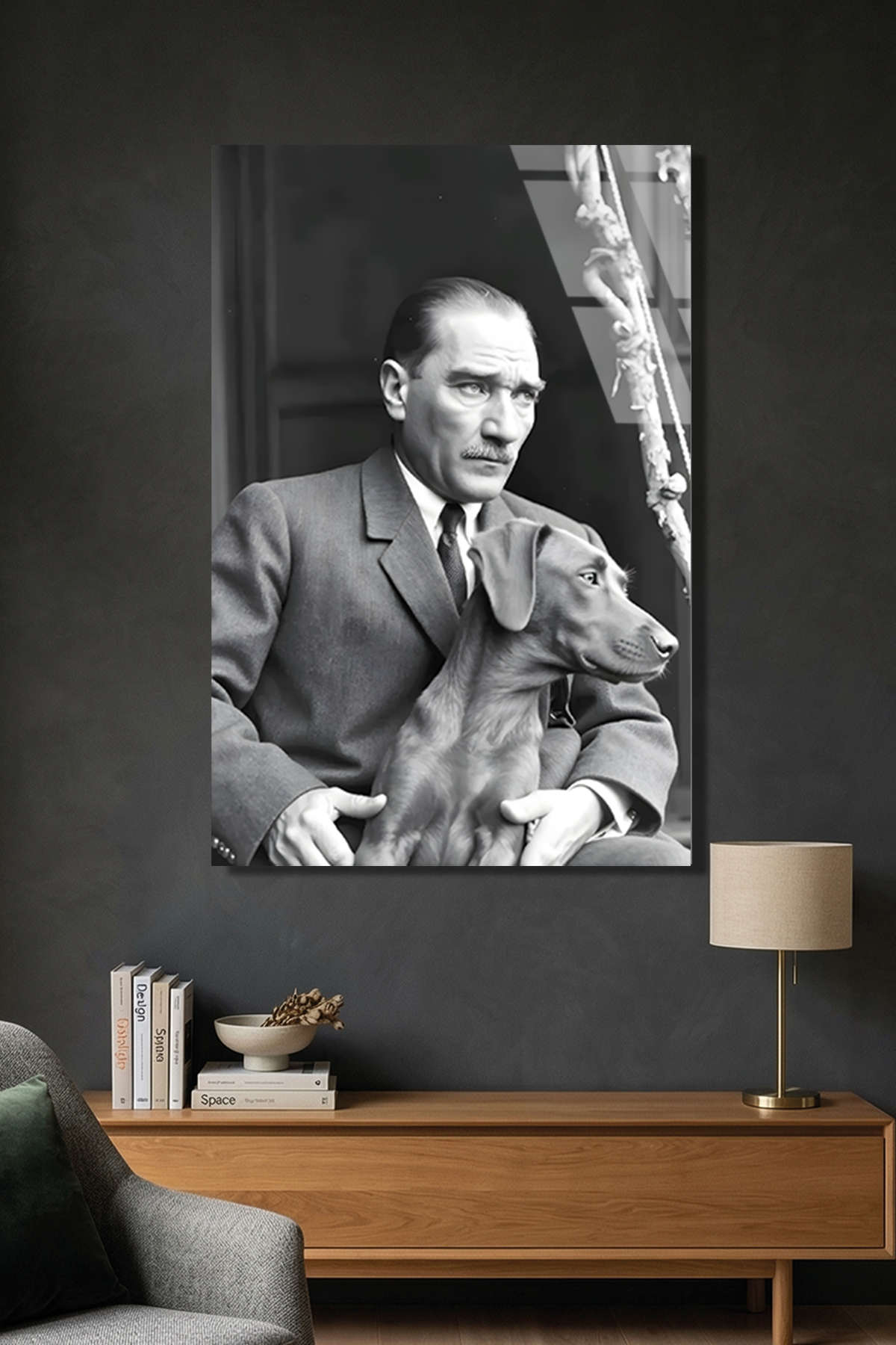 Atatürk ve Köpeği Fox Nostalji Cam Tablo | Vitraum
