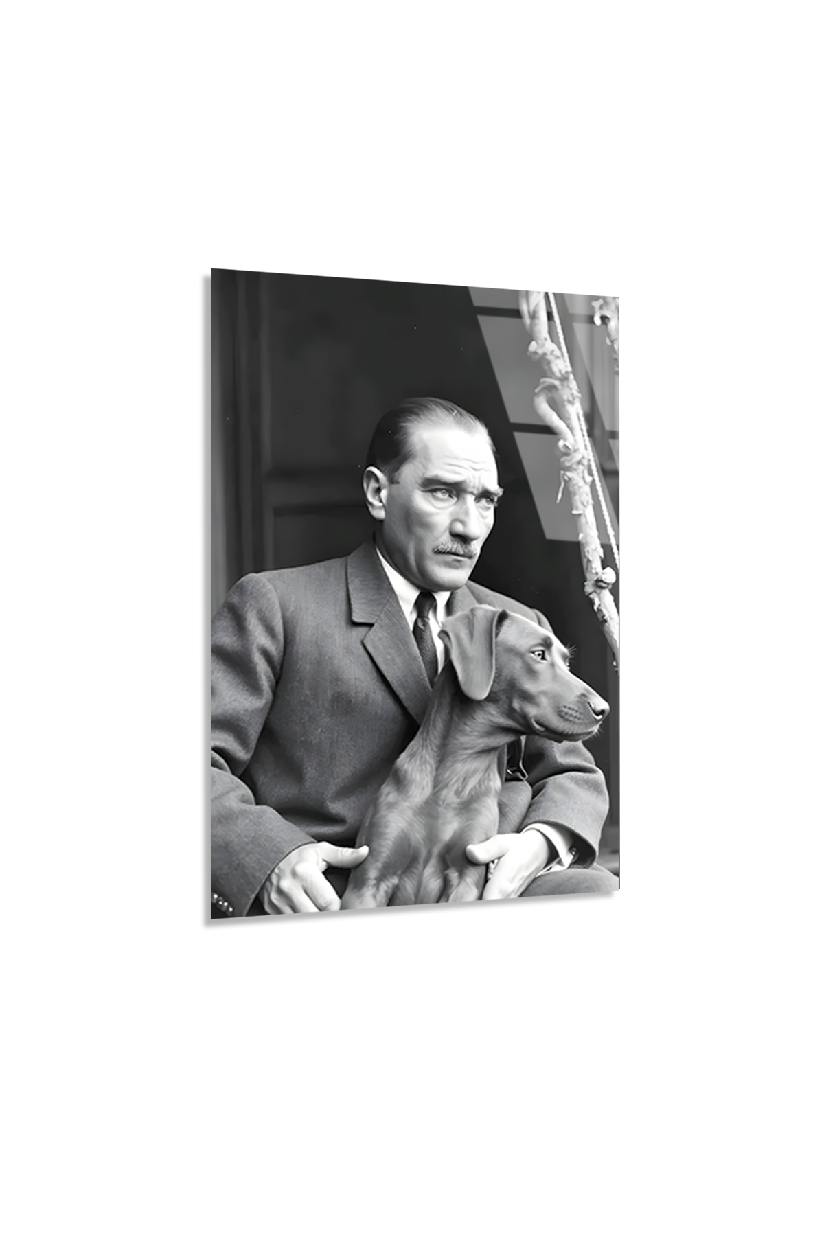 Atatürk ve Köpeği Fox Nostalji Cam Tablo | Vitraum