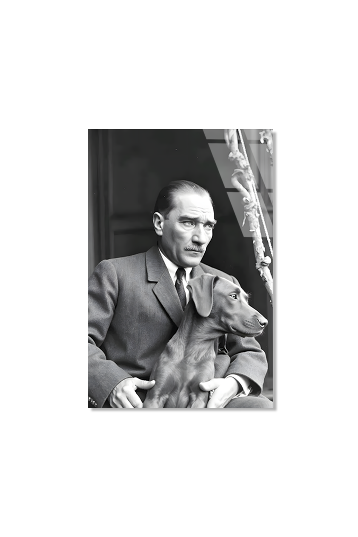 Atatürk ve Köpeği Fox Nostalji Cam Tablo | Vitraum