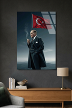 Atatürk ve Türk Bayrağı Cam Tablo | Vitraum