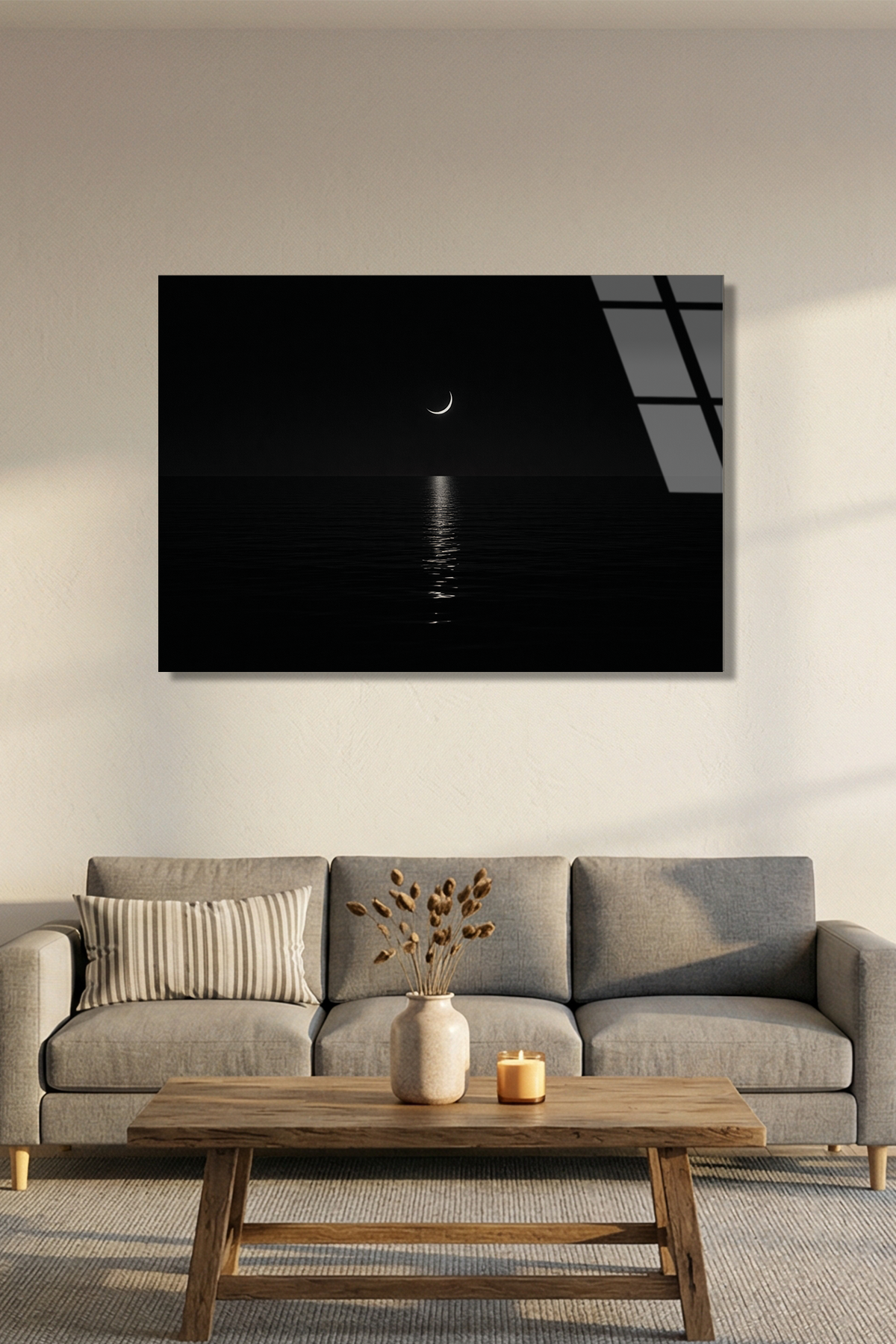 Ay ve Durgun Deniz Cam Tablo | Vitraum