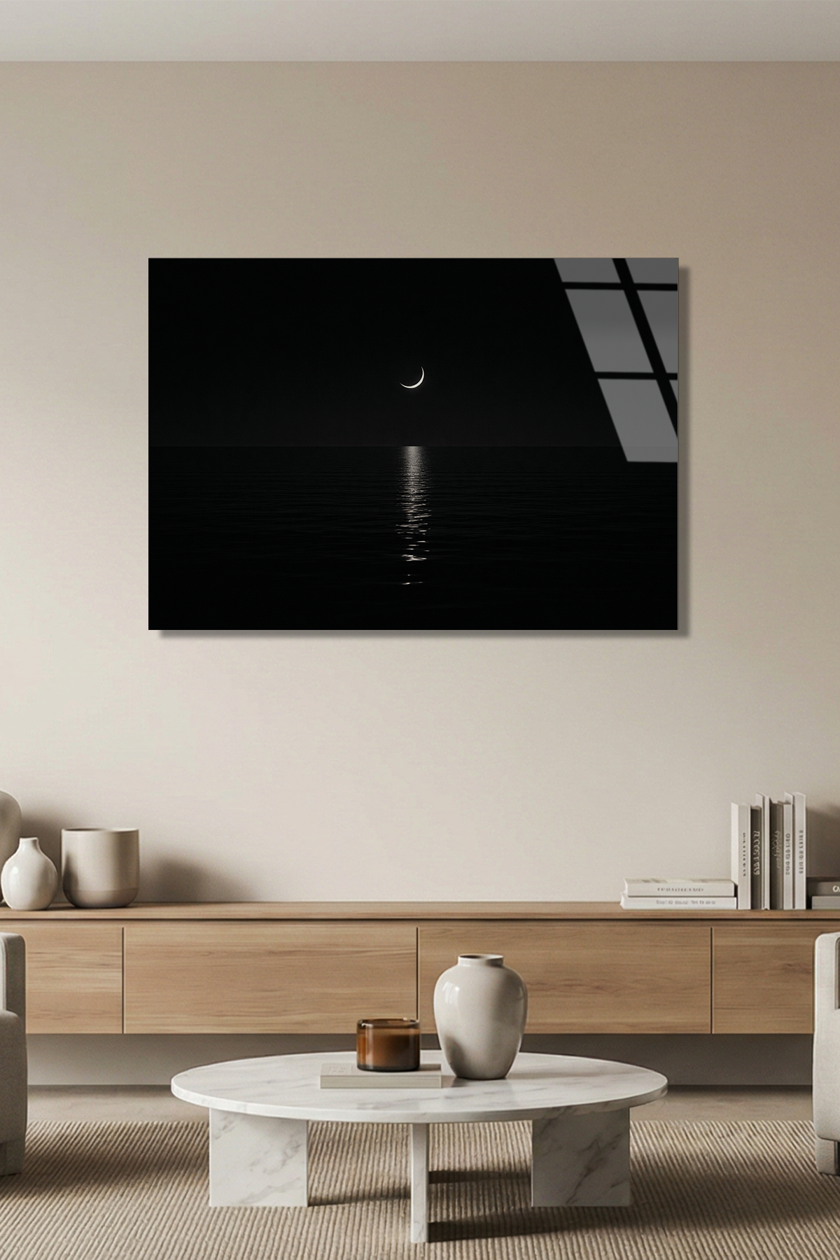 Ay ve Durgun Deniz Cam Tablo | Vitraum