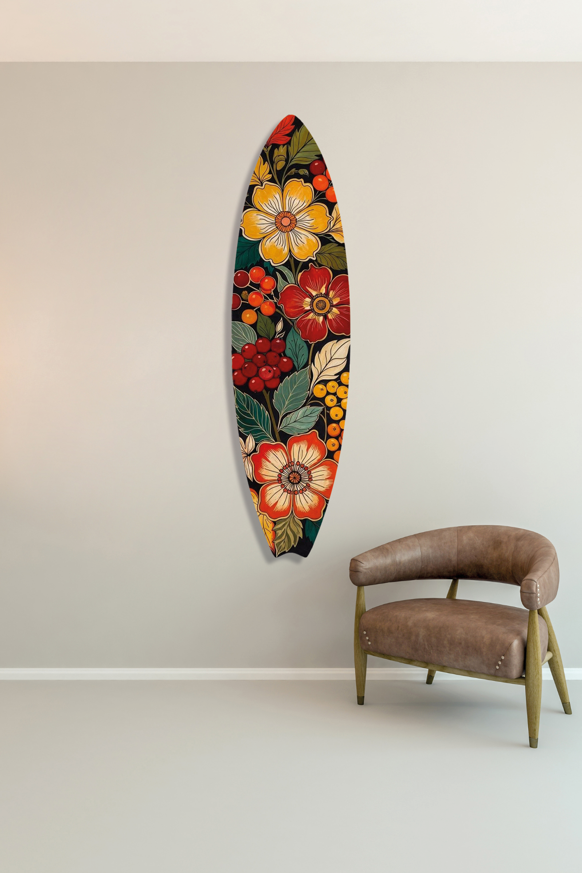 Bohem Tarz Renkli Floral Sörf Tahtası Metal Tablo