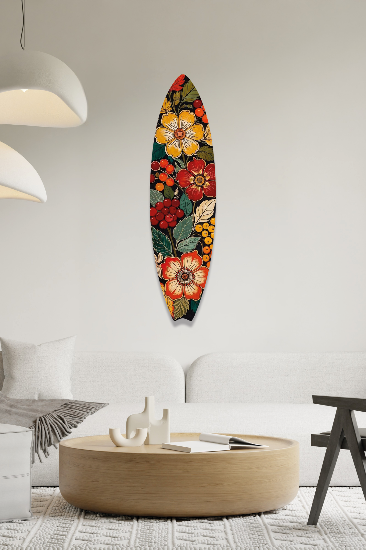 Bohem Tarz Renkli Floral Sörf Tahtası Metal Tablo