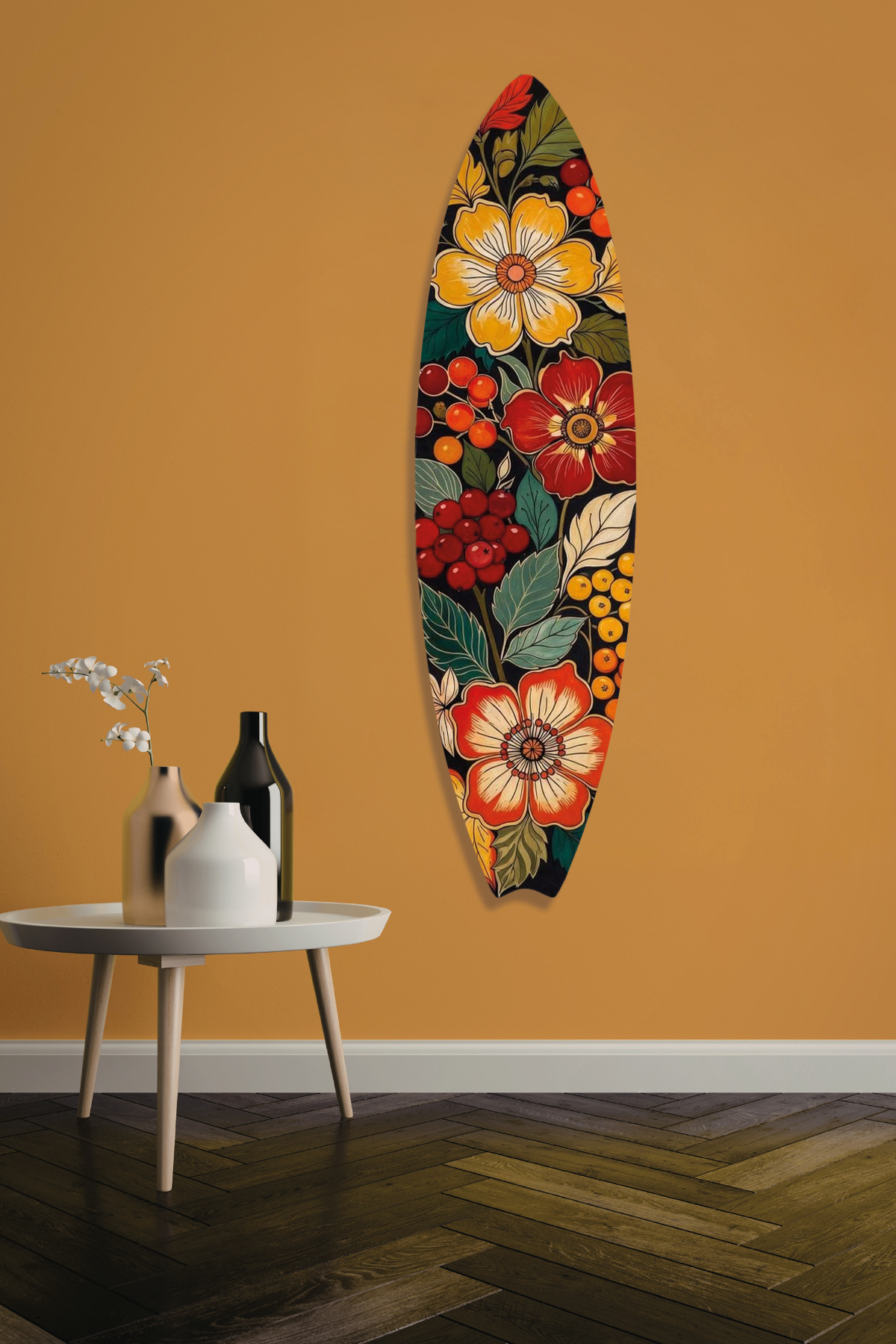 Bohem Tarz Renkli Floral Sörf Tahtası Metal Tablo