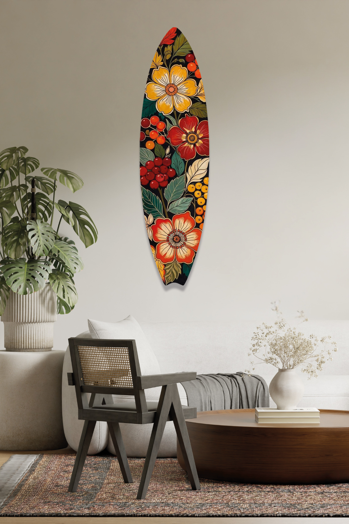 Bohem Tarz Renkli Floral Sörf Tahtası Metal Tablo