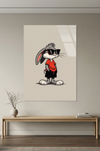 Bugs Bunny Tarzı Havalı Gözlüklü Tavşan Pop Art Cam Tablo