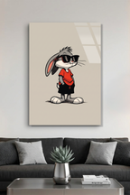 Bugs Bunny Tarzı Havalı Gözlüklü Tavşan Pop Art Cam Tablo