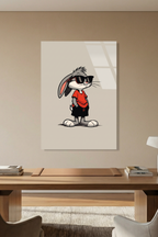Bugs Bunny Tarzı Havalı Gözlüklü Tavşan Pop Art Cam Tablo
