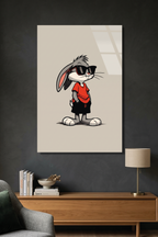 Bugs Bunny Tarzı Havalı Gözlüklü Tavşan Pop Art Cam Tablo