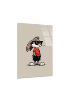Bugs Bunny Tarzı Havalı Gözlüklü Tavşan Pop Art Cam Tablo