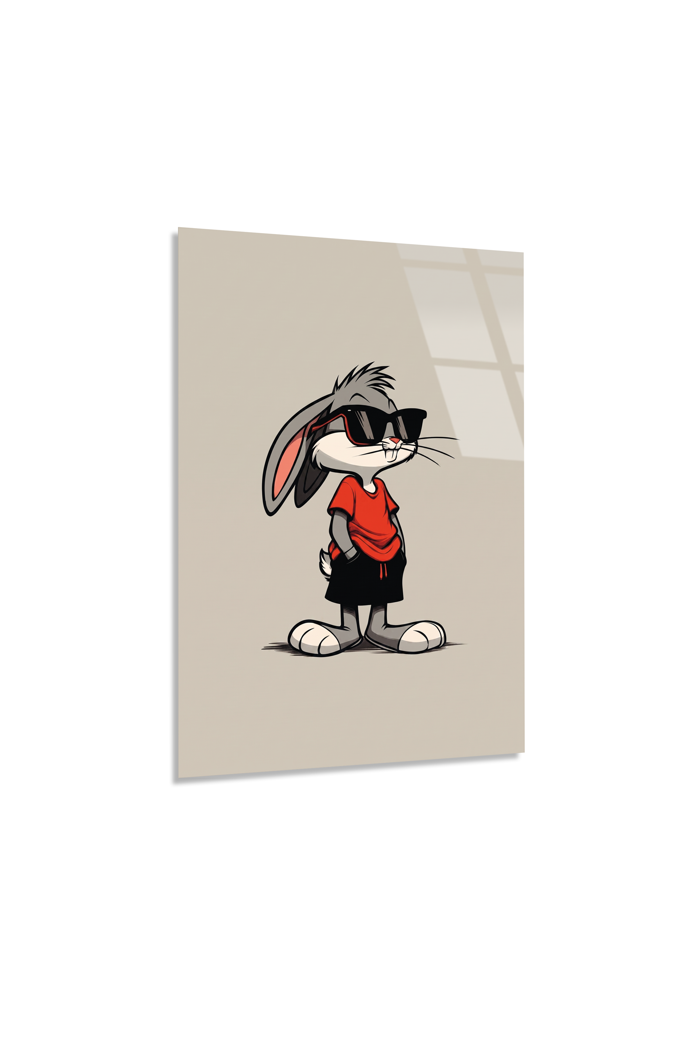 Bugs Bunny Tarzı Havalı Gözlüklü Tavşan Pop Art Cam Tablo