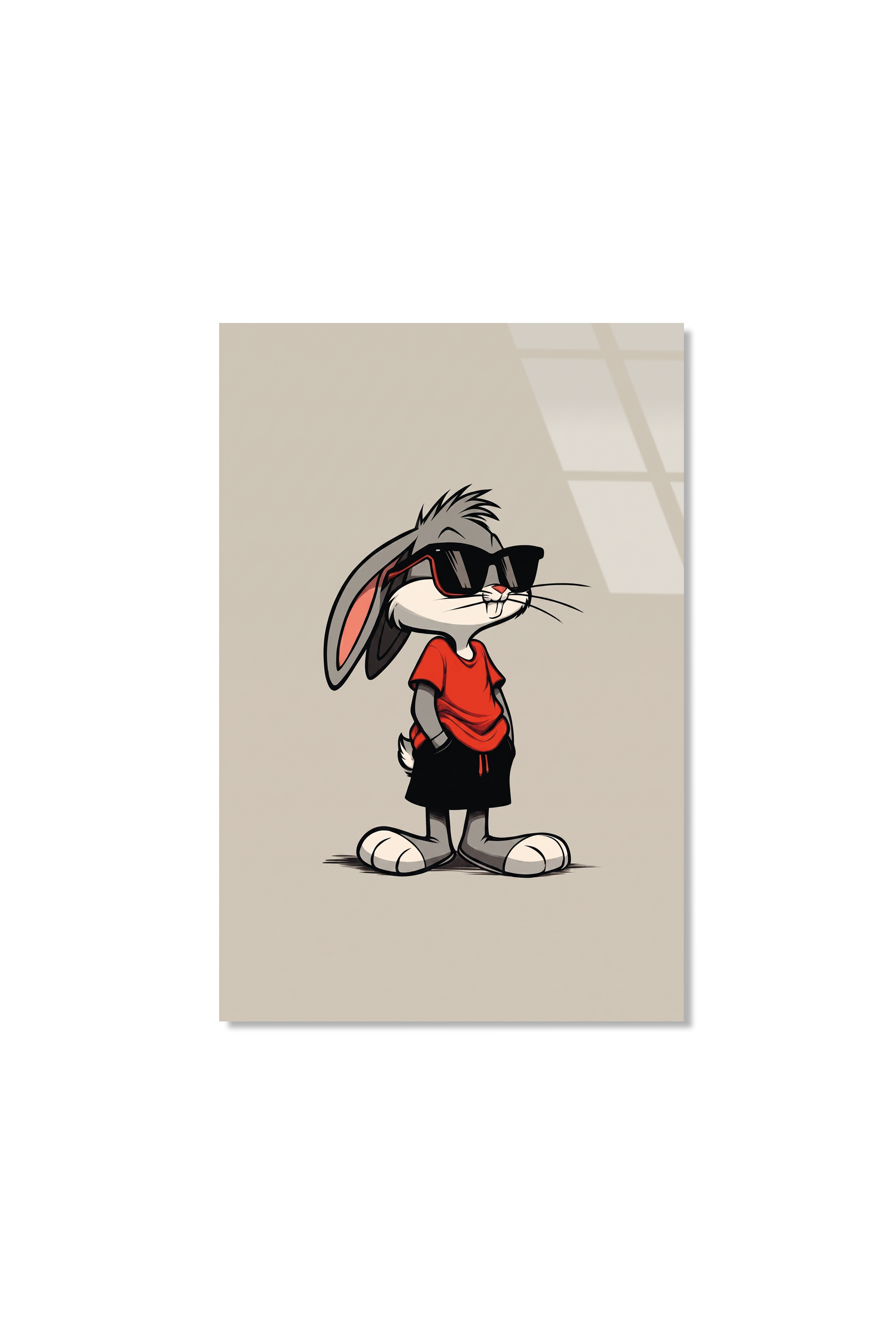 Bugs Bunny Tarzı Havalı Gözlüklü Tavşan Pop Art Cam Tablo