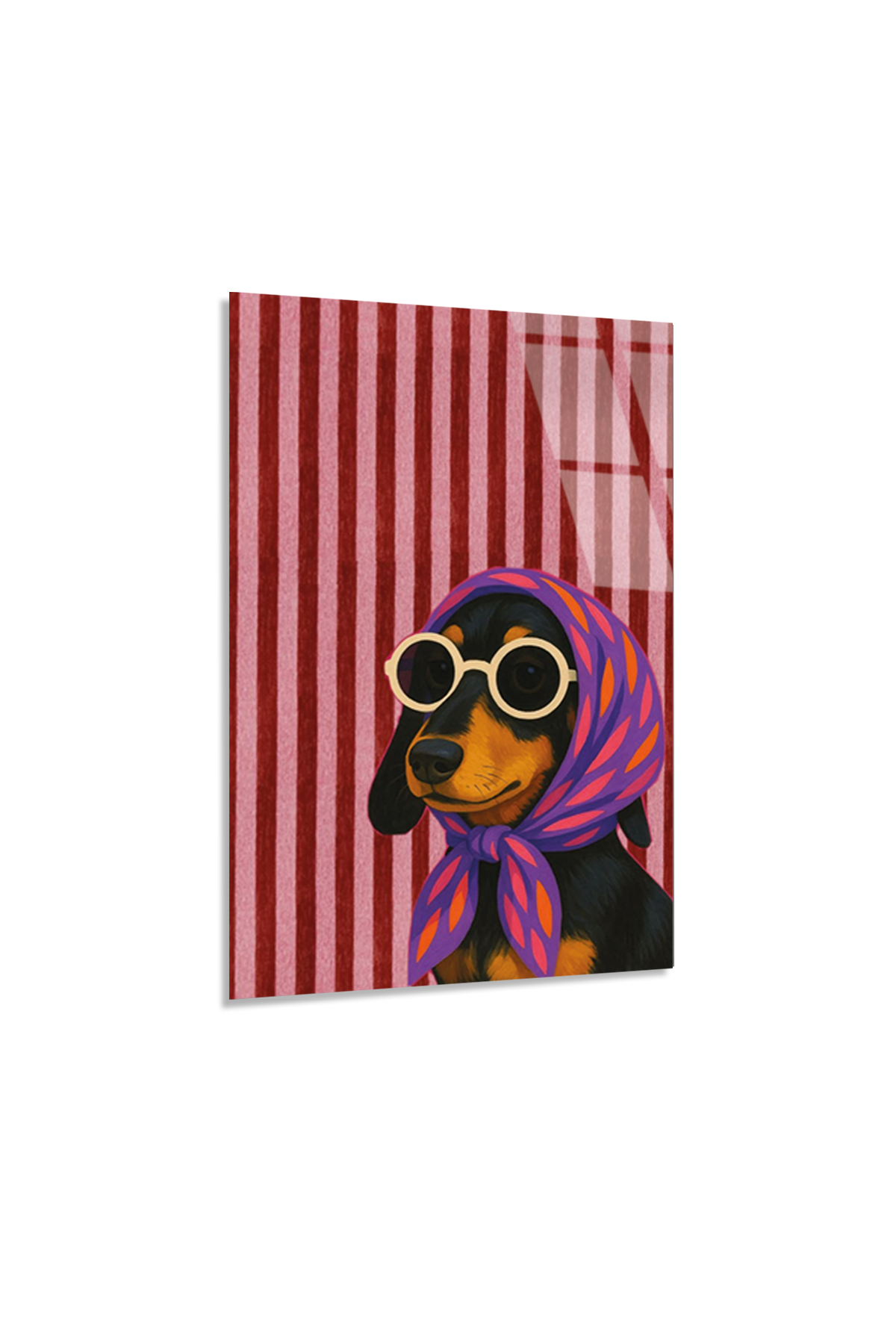 Çizgili Arka Planlı Retro Köpek Portresi Cam Tablo | Vitraum
