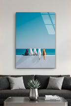 Deniz Kenarında Sıralanmış Dört Kedi Minimalist Cam Tablo