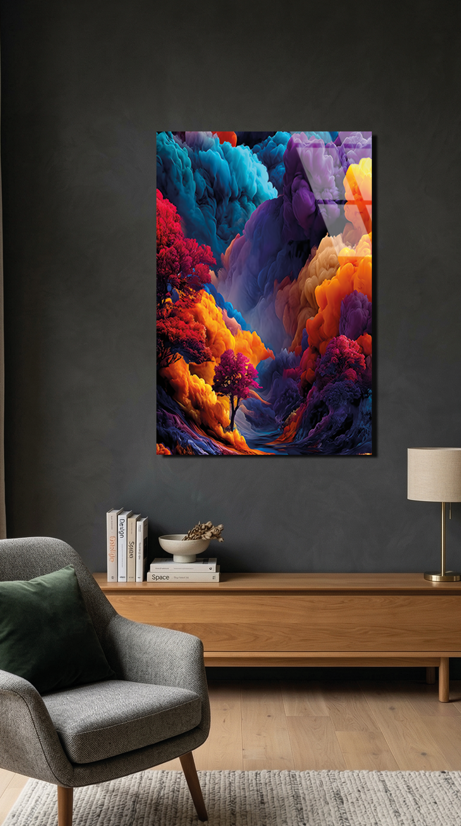 Dinamik Renk Patlaması Soyut Sanat Cam Tablo | Vitraum