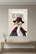 Everything Is Fine Yazılı Gözlüklü ve Şapkalı Ördek Cam Tablo