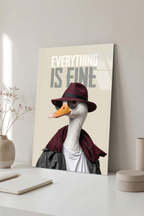 Everything Is Fine Yazılı Gözlüklü ve Şapkalı Ördek Cam Tablo