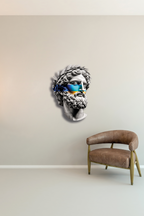 Gözleri Sarı Mavi Boyalı Antik Büst Metal Tablo