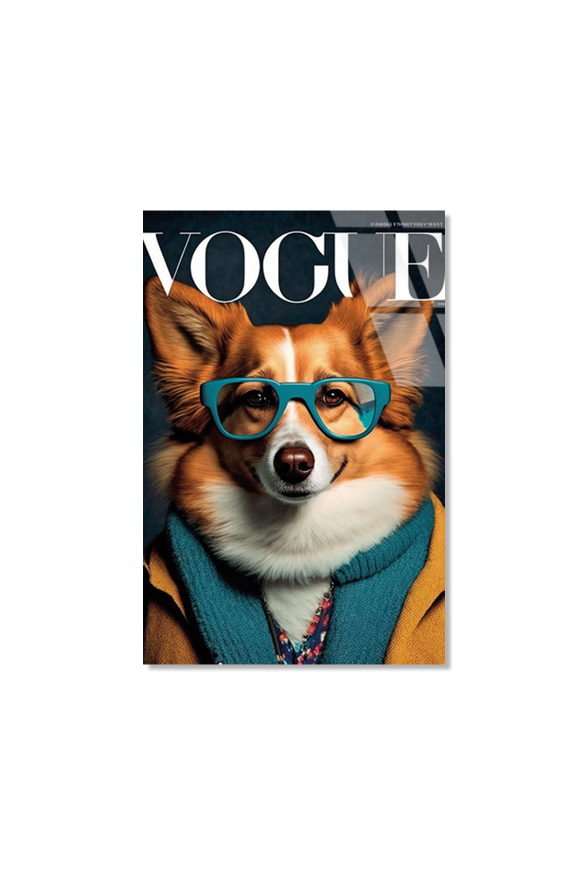 Gözlüklü Corgi Köpek Cam Tablo – Farklı Boyut Görünümü