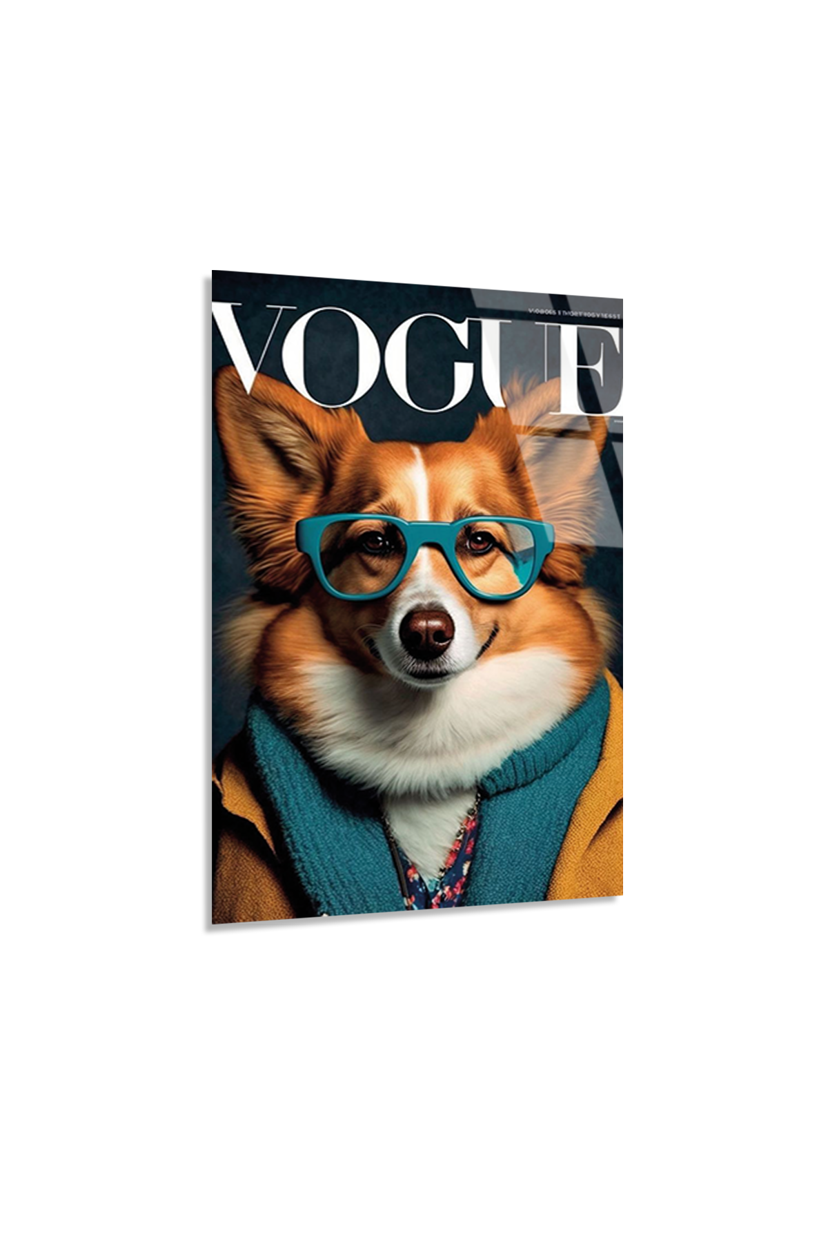 Gözlüklü Corgi Köpek Cam Tablo | Cam Tablo – Ürün Görseli