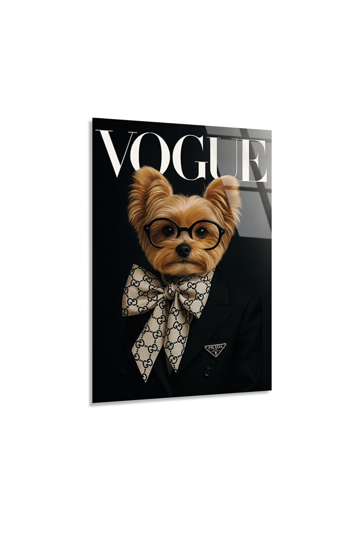 Gözlüklü ve Fiyonklu Köpek Cam Tablo | Cam Tablo – Ürün Görseli