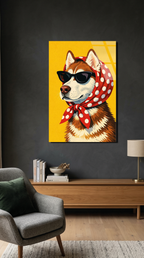 Güneş Gözlüklü Havalı Köpek Cam Tablo | Vitraum