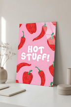 Hot Stuff Yazılı ve Acı Biber Desenli Mutfak Cam Tablo