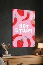 Hot Stuff Yazılı ve Acı Biber Desenli Mutfak Cam Tablo