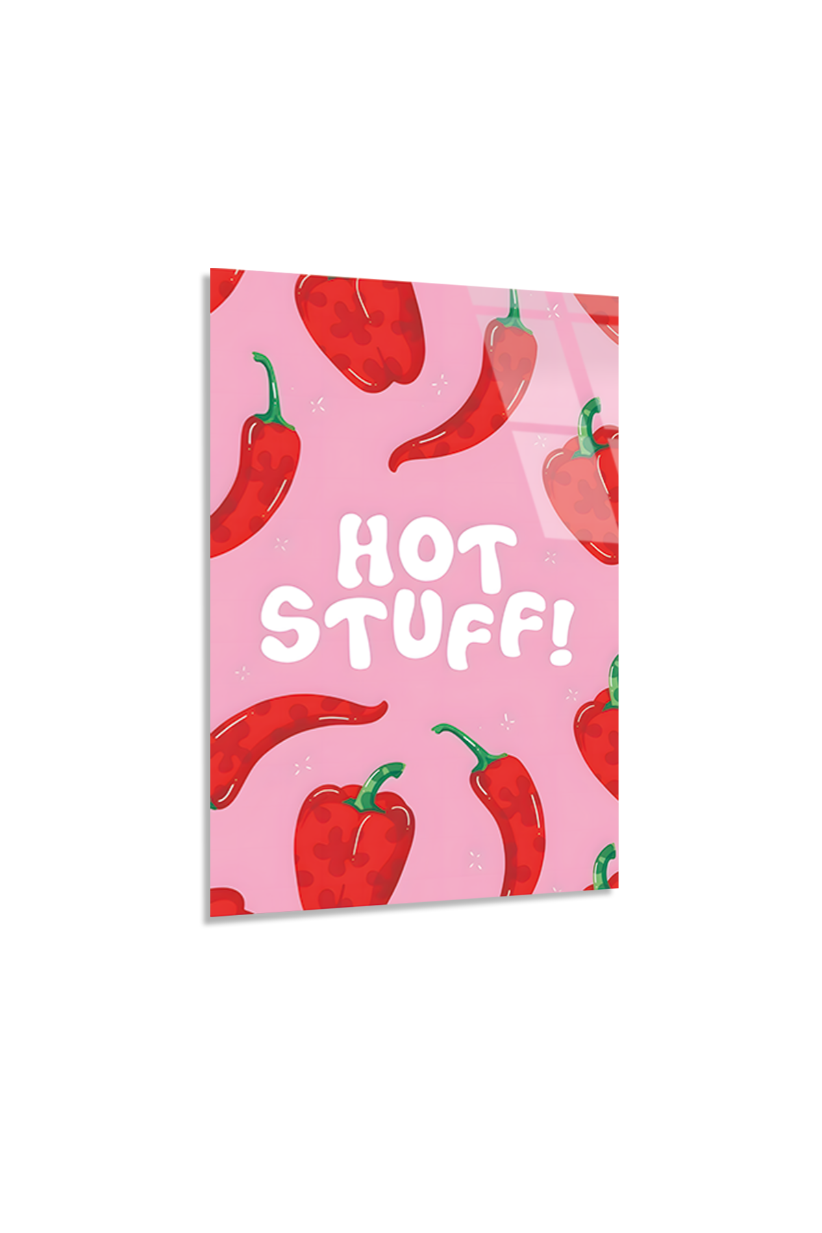 Hot Stuff Yazılı ve Acı Biber Desenli Mutfak Cam Tablo