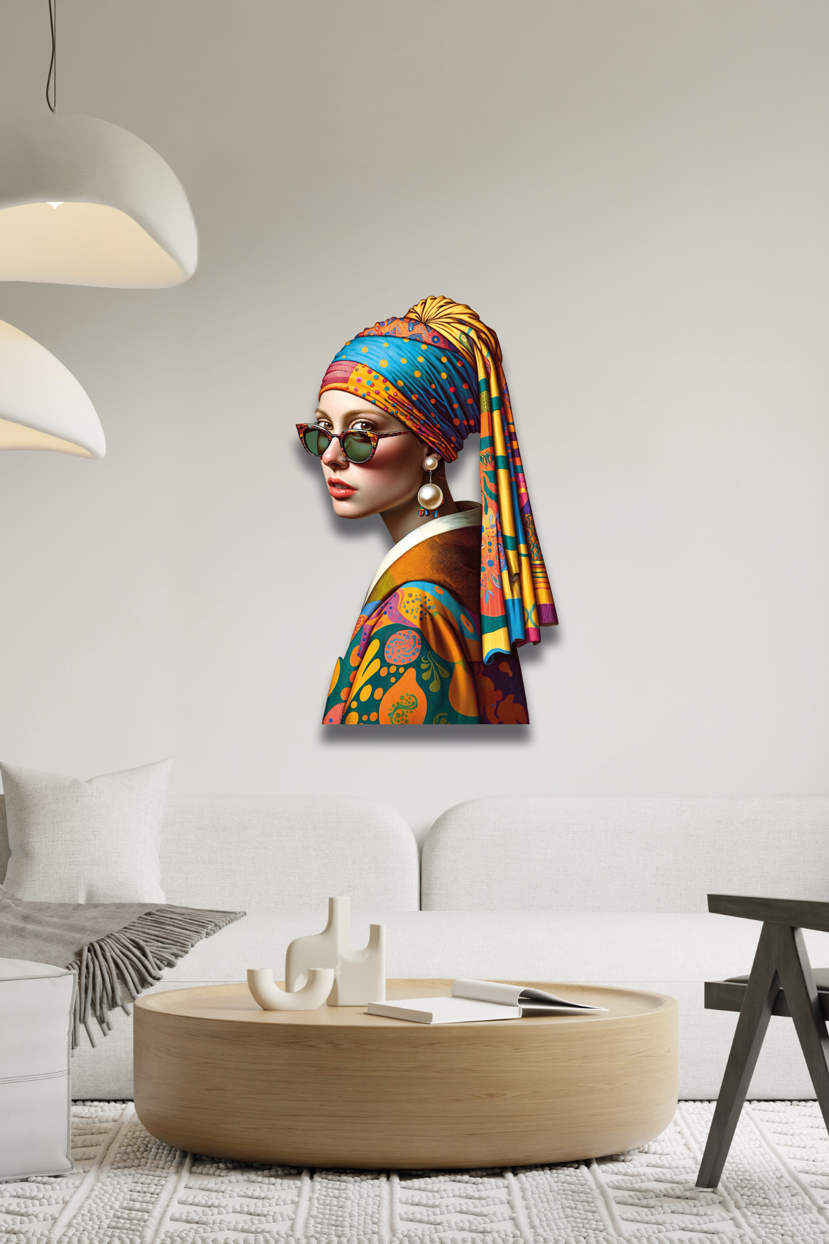 İncili Kız Tablosu Modern Pop Art ve Gözlüklü Metal Tablo