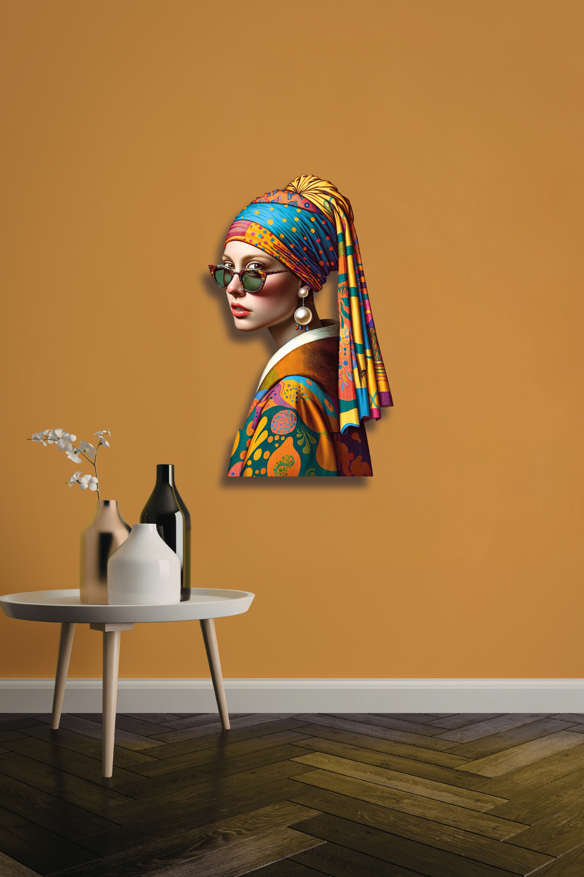 İncili Kız Tablosu Modern Pop Art ve Gözlüklü Metal Tablo