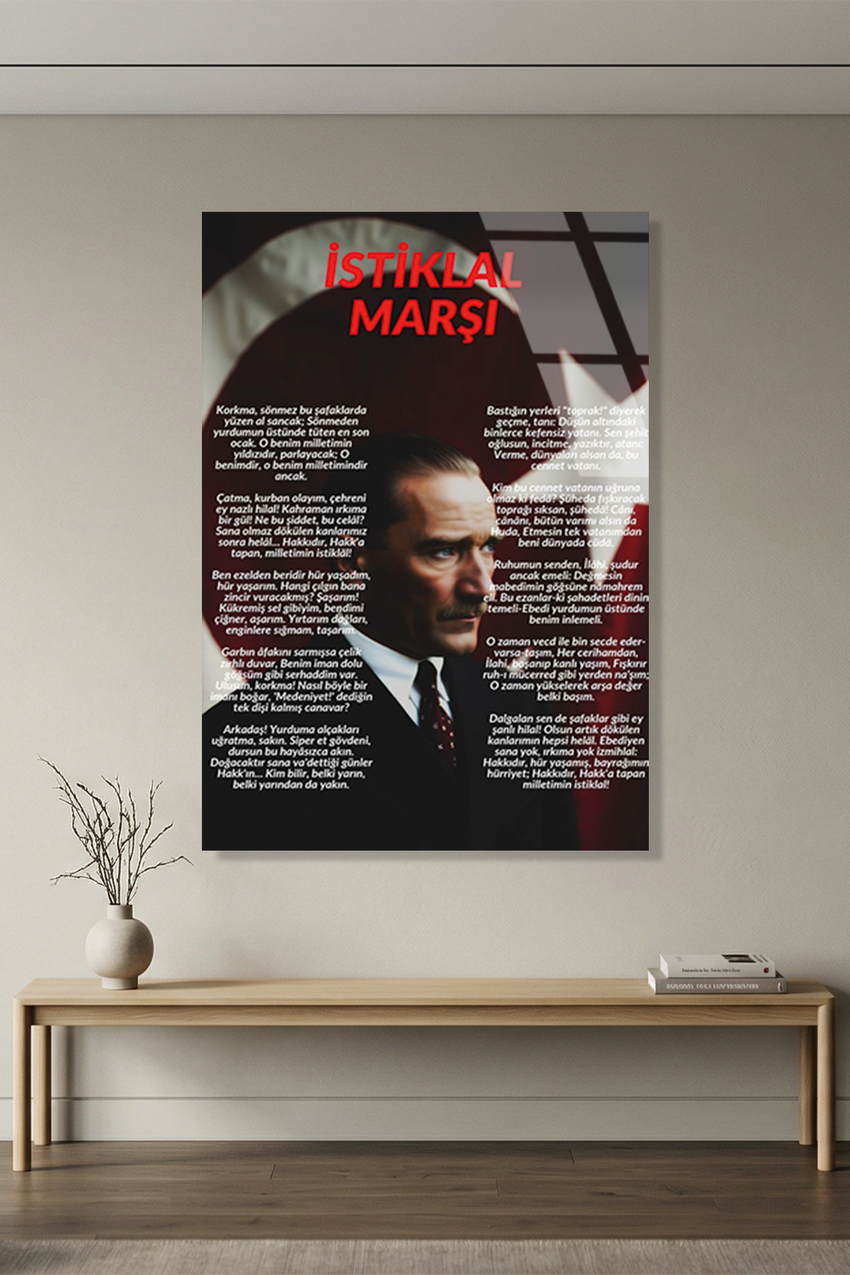 İstiklal Marşı ve Atatürk Temalı Cam Tablo - Türk Bayrağı Detaylı | Vitraum