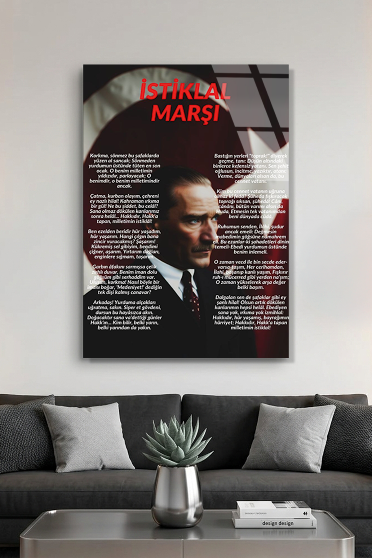 İstiklal Marşı ve Atatürk Temalı Cam Tablo - Türk Bayrağı Detaylı | Vitraum