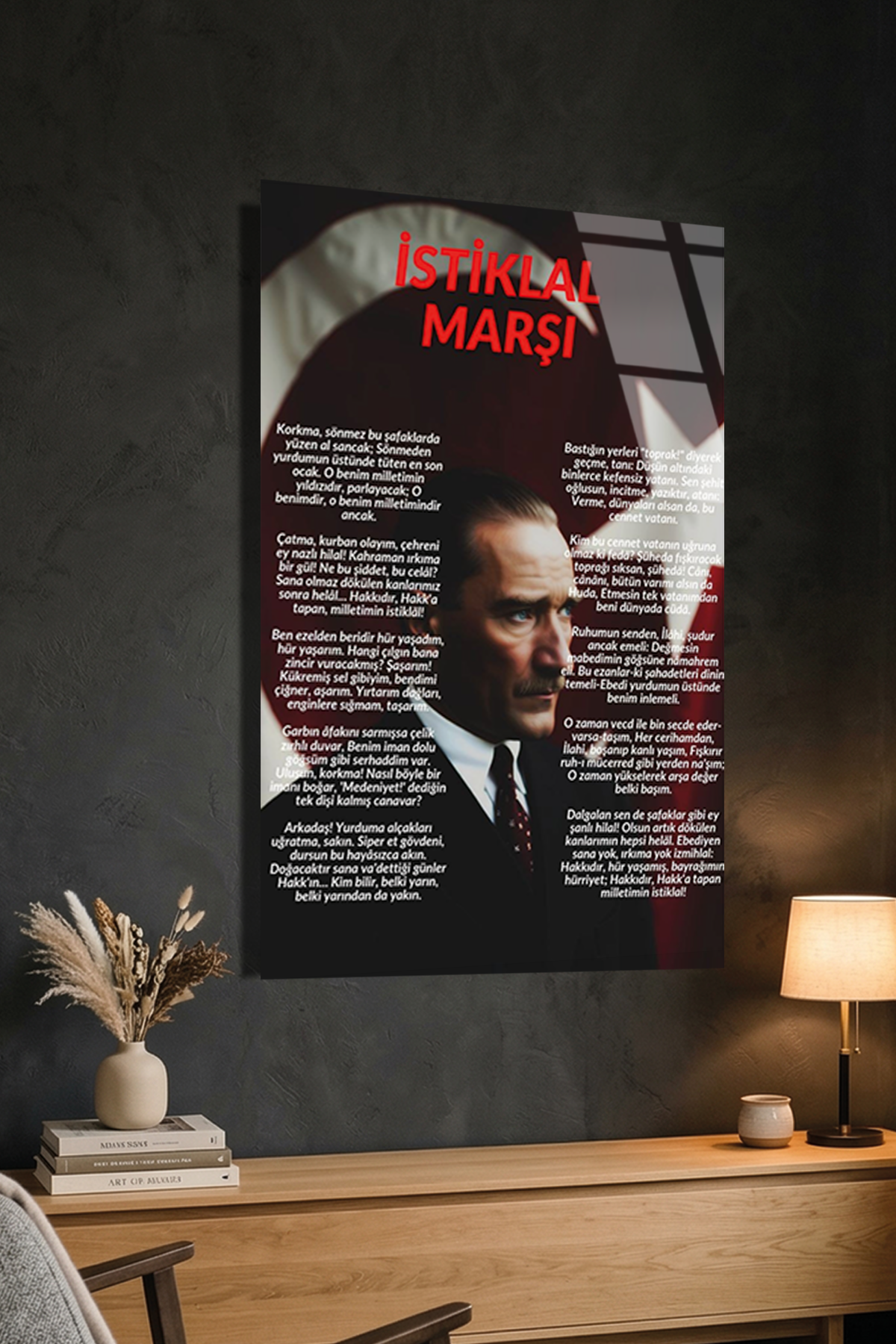 İstiklal Marşı ve Atatürk Temalı Cam Tablo - Türk Bayrağı Detaylı | Vitraum