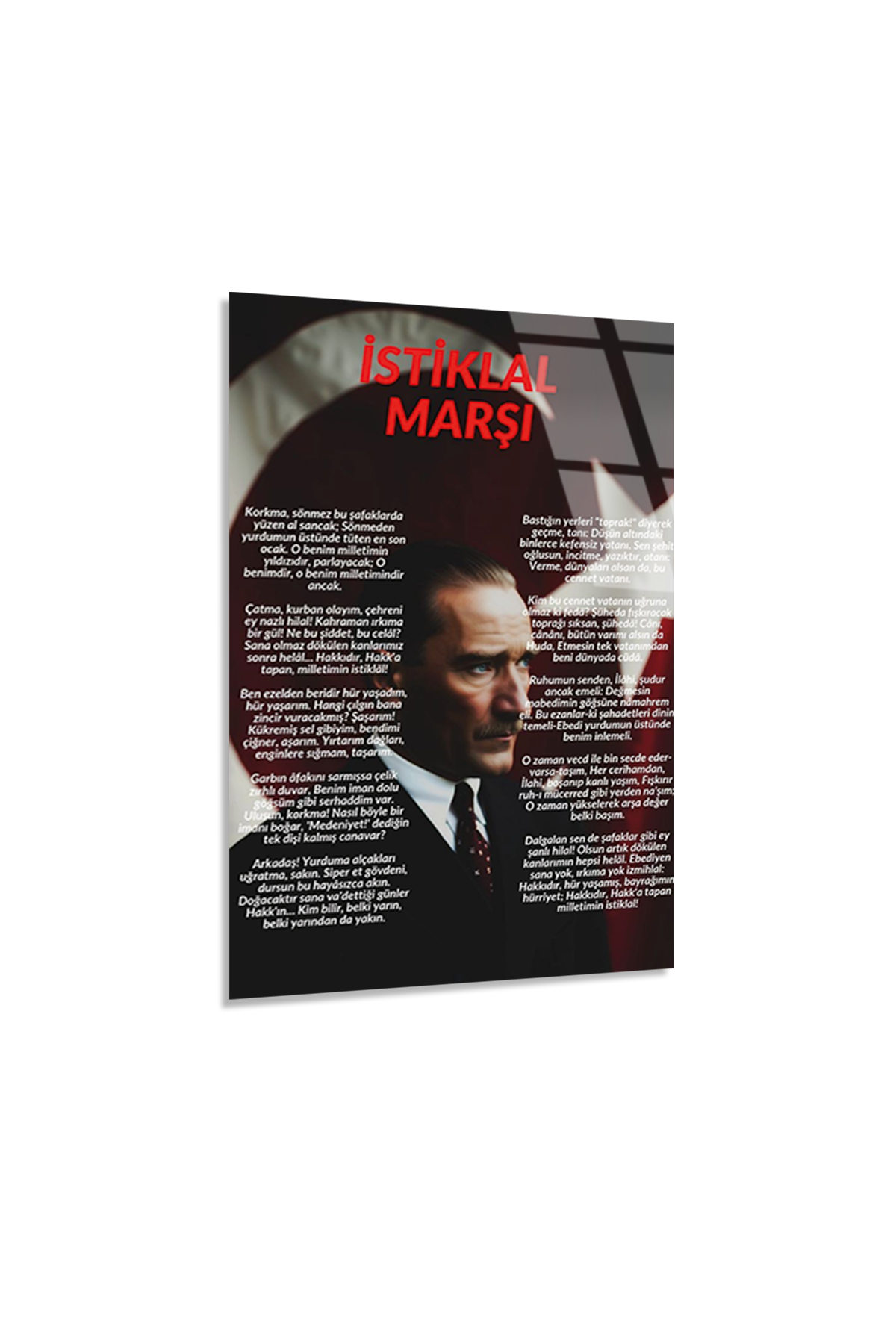 İstiklal Marşı ve Atatürk Temalı Cam Tablo - Türk Bayrağı Detaylı | Vitraum