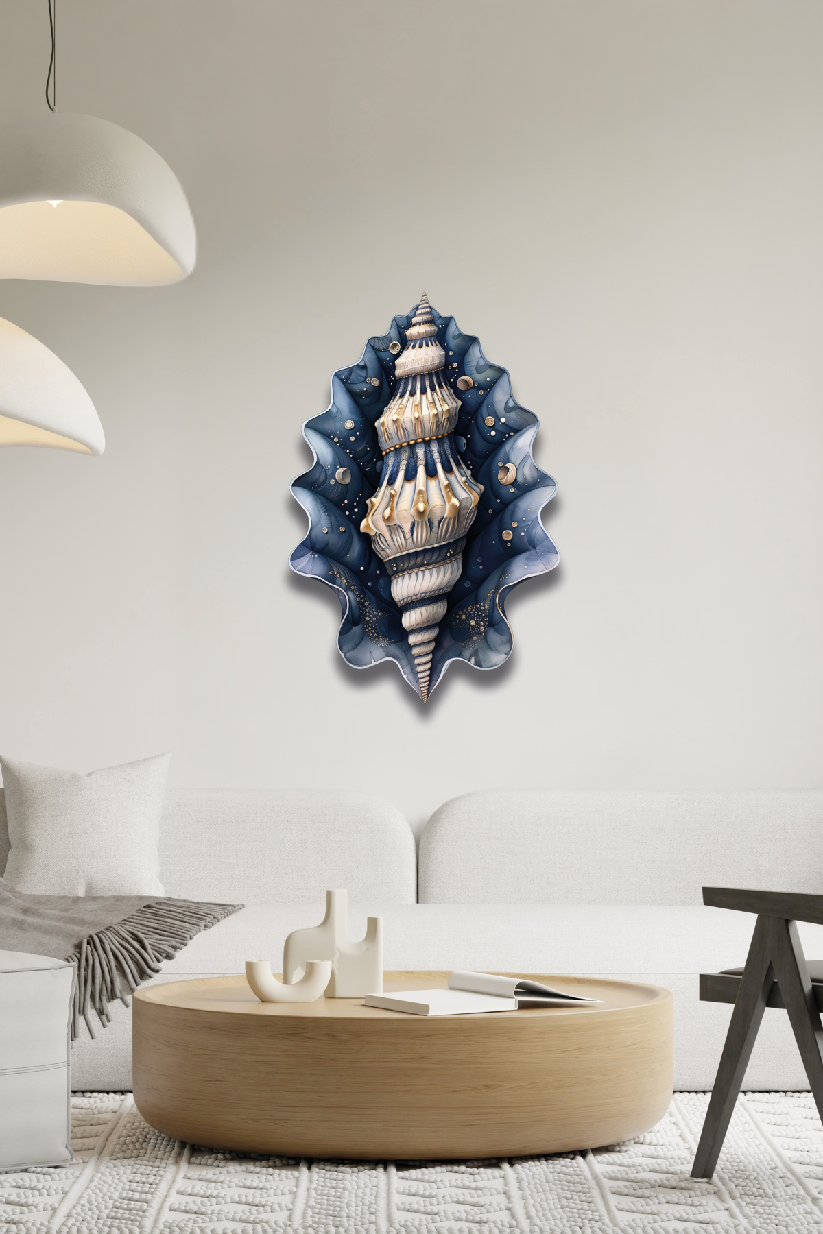 İstiridye ve Deniz Kabuğu Detaylı Metal Tablo
