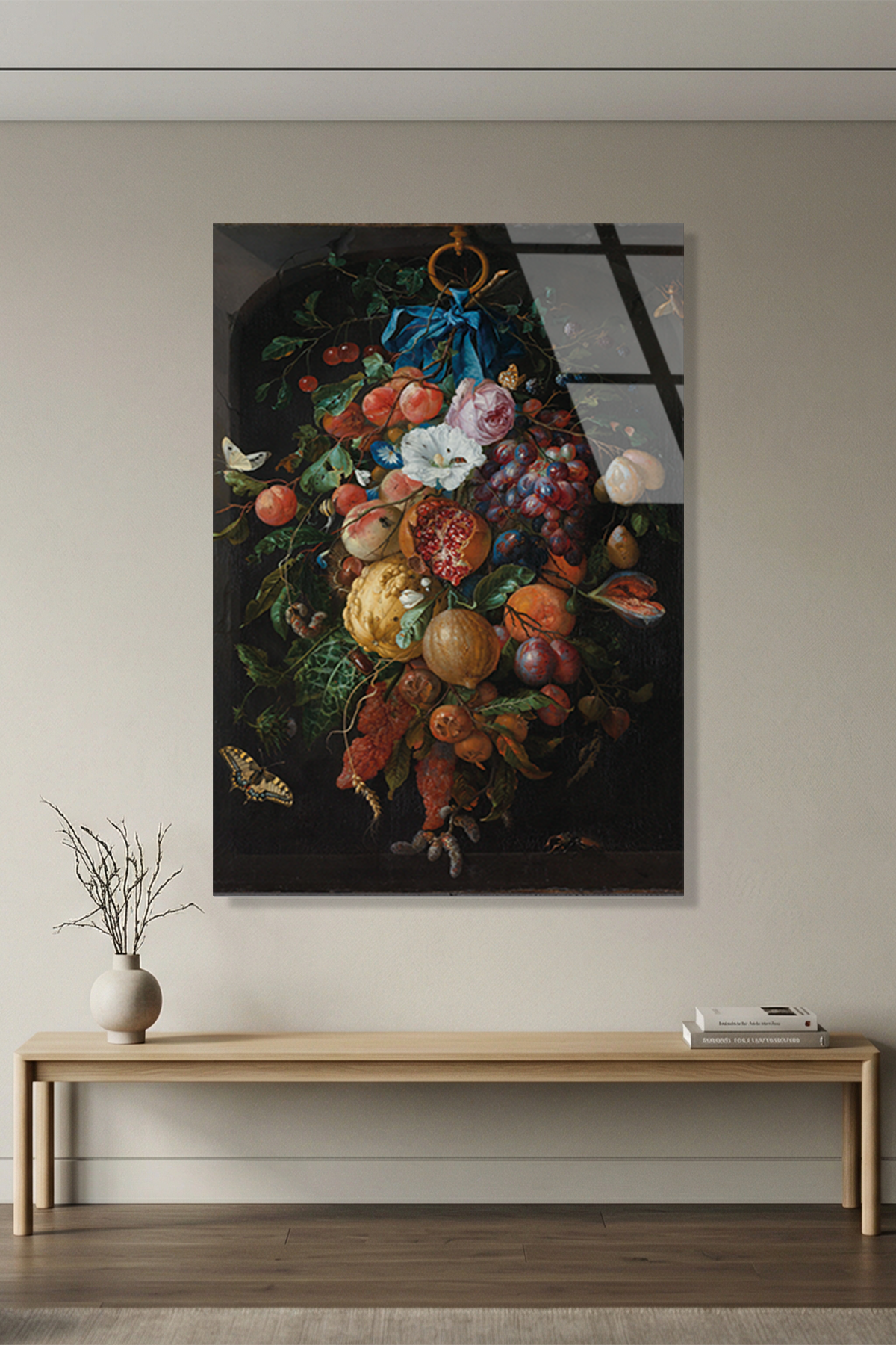 Jan Davidsz de Heem Meyve ve Çiçek Festonu Cam Tablo