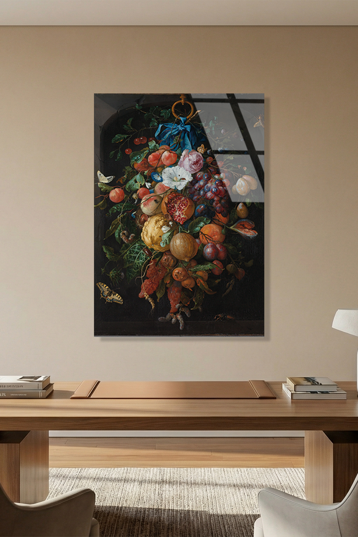 Jan Davidsz de Heem Meyve ve Çiçek Festonu Cam Tablo