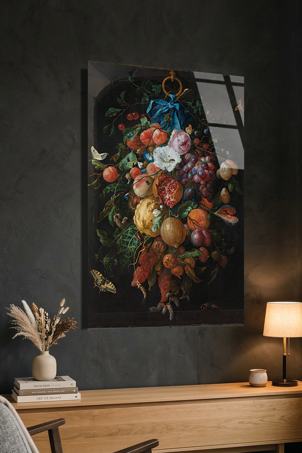 Jan Davidsz de Heem Meyve ve Çiçek Festonu Cam Tablo