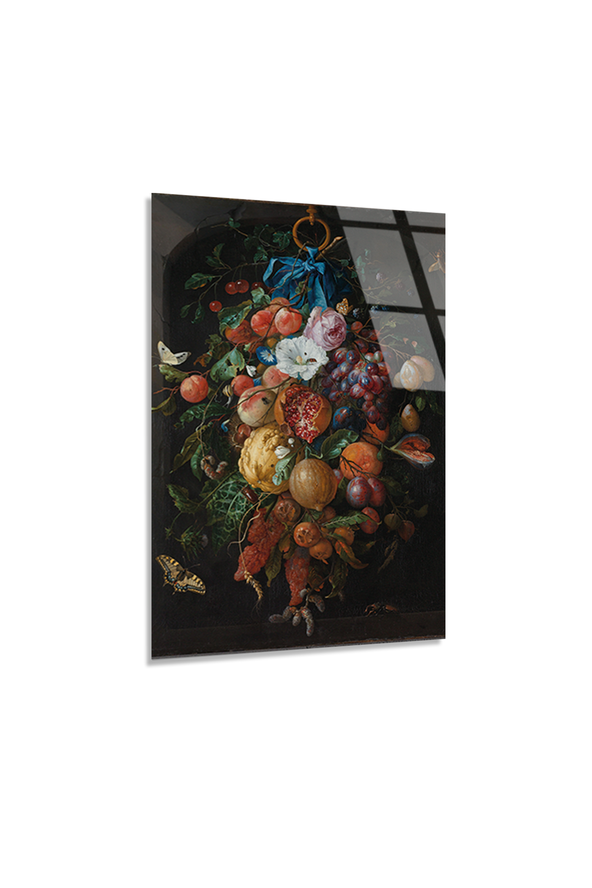 Jan Davidsz de Heem Meyve ve Çiçek Festonu Cam Tablo